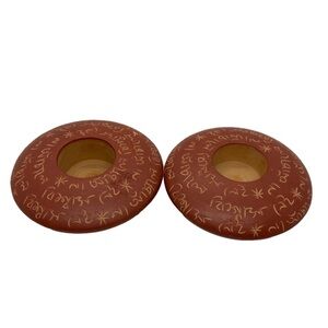 Inscribed Terracotta Tea Light Holders from Bangladesh Dhaka Asia Handicrafts
